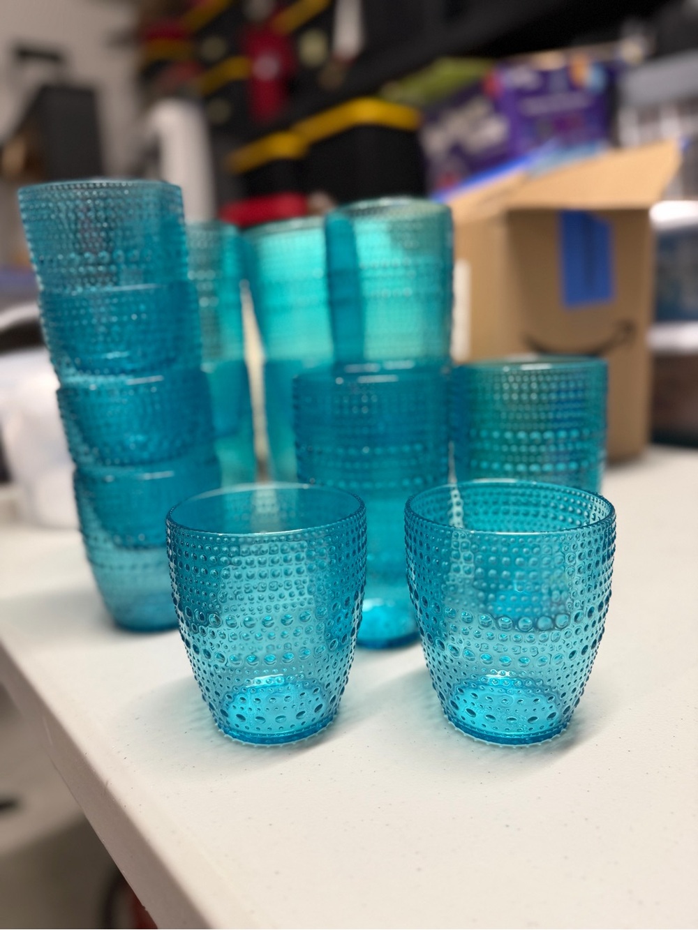 Blue Textured plastic Tumbler - Set of 14 (8) 16 oz and (6) 8 oz